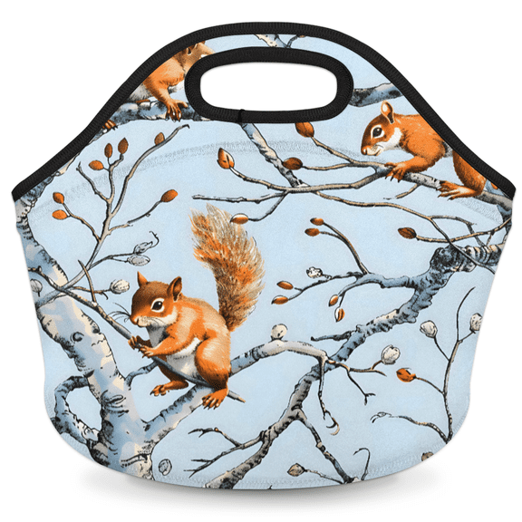 Herdesigns Cute Animal Squirrel Insulated Neoprene Lunch Bag for Women Men Lunch Box Washable Reusable Lunch Tote Lightweight Lunch Handbag for Work Outdoor Picnic