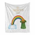 thumbnail image 1 of St Patrick's Day Soft Flannel Fleece Blanket, Leprechaun Hat Pot of Gold Fortune Wealth Rainbow Illustration, Cozy Plush for Indoor and Outdoor Use, 50" x 60", Reseda Green Baby Blue, by Ambesonne, 1 of 5