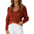 thumbnail image 2 of Sweaters For Women V Neck Long Sleeve Wrap Front Off Shoulder Asymmetric Hem Knitted Crop Solid Pullover One Size Womens Sweaters, 2 of 4