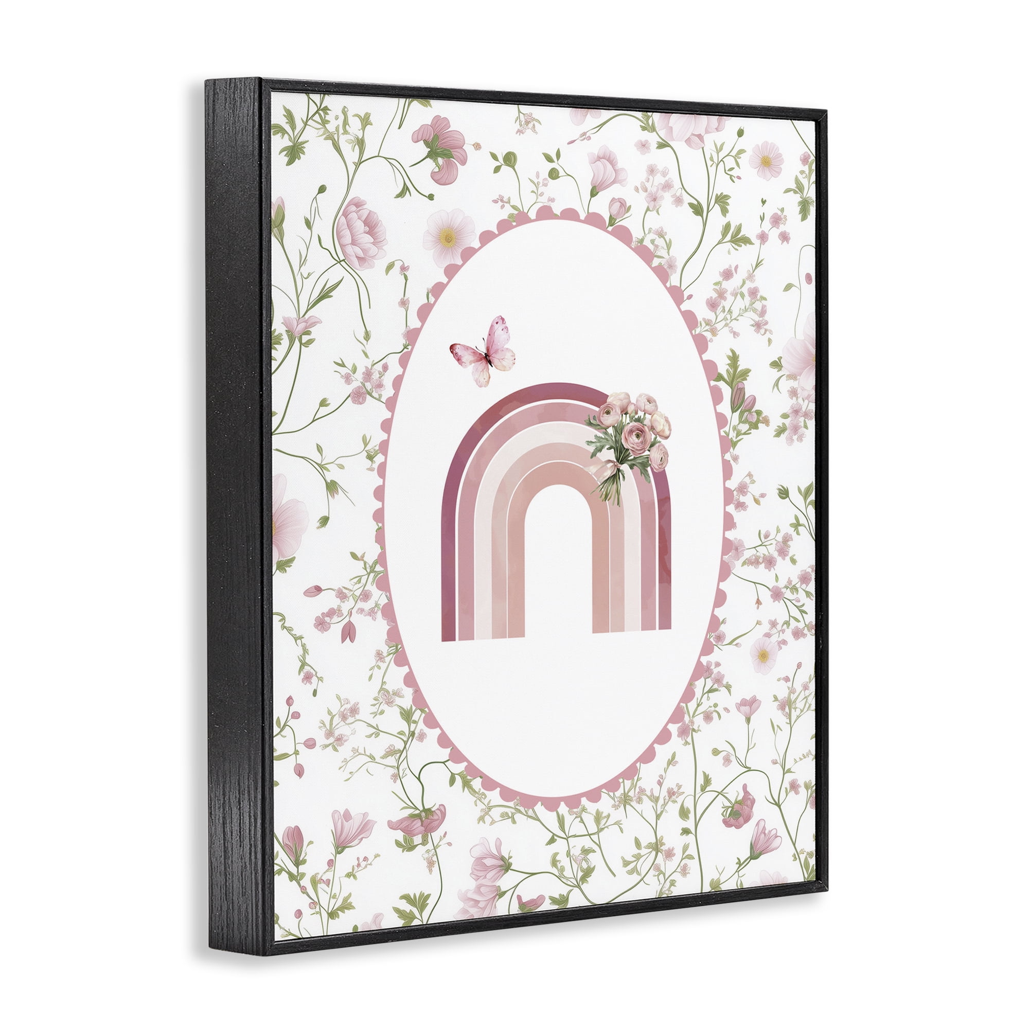 Delicate Florals & Rainbow Black Framed Giclee Art, design by Christine Simpson Art