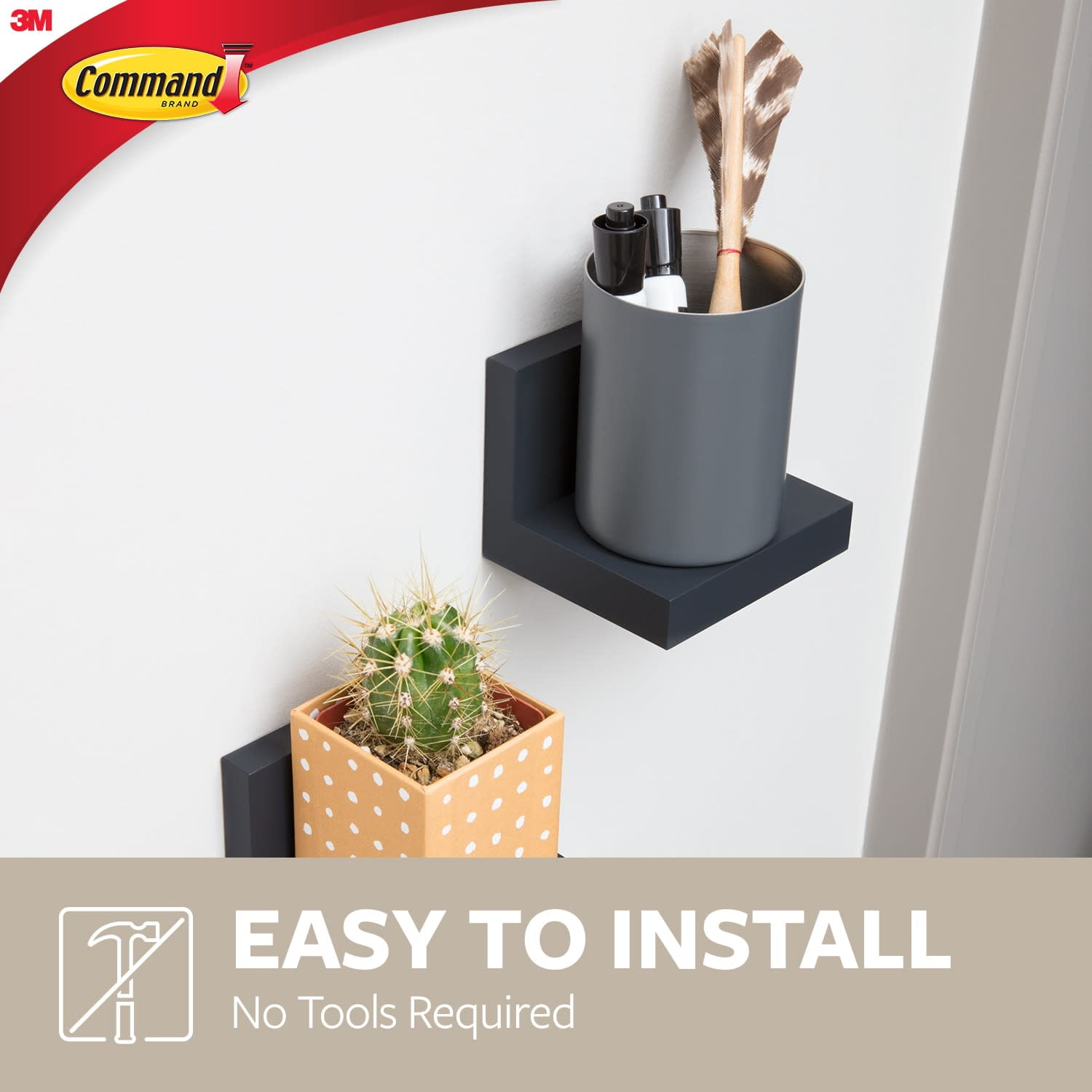 Command Display Ledges, Holds 2 lbs, Slate, 2 Wall Display Ledges and 8 Command Strips