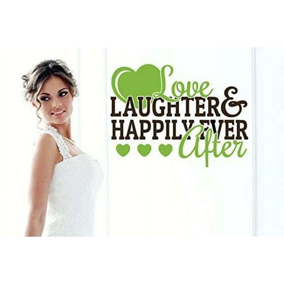 Love & Laughter & Happily Ever After Vinyl Wall Decal Love Saying, 23 x 17 , Chocolate Brown/Celadon