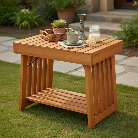 Topcobe Patio Foldable Side Table with Slatted Tabletop for Backyard, Modern Outdoor Furniture for Patio Backyard, Garden