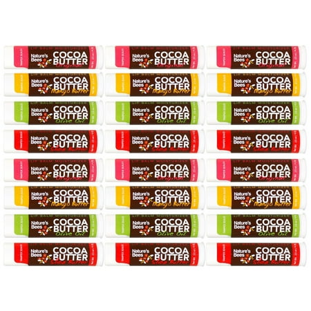 24 Pack Natures Bees Cocoa Butter Lip Balm Tubes Moisturizer Natural Chapstick Treatment Bulk Lip