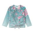 thumbnail image 4 of Xoenoiee Blue Cherry Blossom Print Crop Top for Girls Lightweight Long Sleeve Tie Front Blouse Loose Fit Y2K Tee Sheer T-Shirt for School Sport, 9-10 Year, 4 of 7