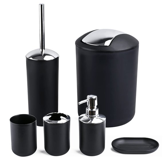 Papillon Accesorios De Baño - 6 Piezas De Plástico Para Cepillos De Dientes, Taza Para Cepillos De Dientes, Dispensador De Jabón Y Plato, Soporte Para Escobilla De Baño, Bote De Basura, Vaso, Pajita,