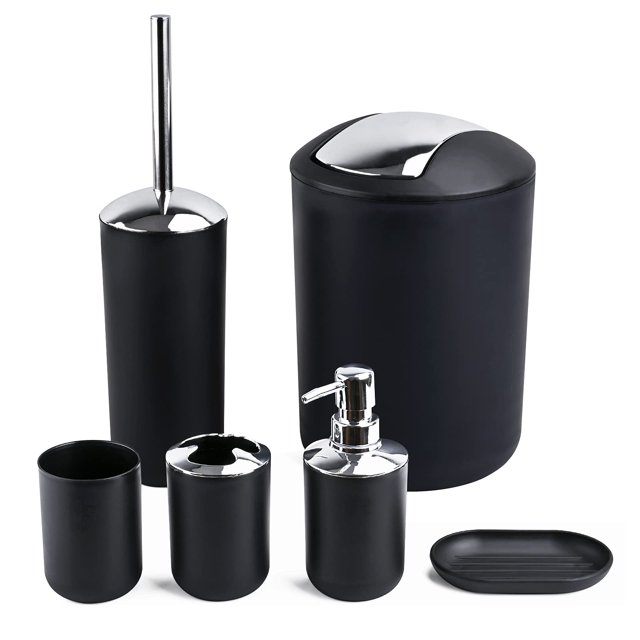 Papillon Accesorios De Baño - 6 Piezas De Plástico Para Cepillos De Dientes, Taza Para Cepillos De Dientes, Dispensador De Jabón Y Plato, Soporte Para Escobilla De Baño, Bote De Basura, Vaso, Pajita,