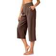 thumbnail image 3 of YuXingFu Womens High Waist Wide Leg Pleated Capri Pants - Side Pockets Work Summer Spring Brown L, 3 of 7