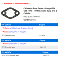 thumbnail image 2 of Carburetor Base Gasket - Compatible with 1971 - 1979 Chevy Nova 4.1L 6-Cylinder 1972 1973 1974 1975 1976 1977 1978, 2 of 2