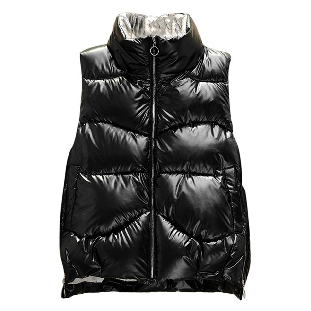Gibobby Chaleco mujer casual, Chaleco de invierno acolchado de gran tamaño para mujer, cuello alto, ligero, cálido, acolchado, sin mangas, ropa exterior hinchada(Negro,XG)