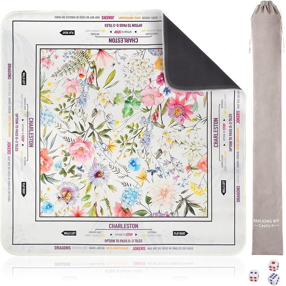 Floral Mahjong Mat 31.5 x 31.5in, Non-Slip Noise-Reducing for American Mahjong & Board Games