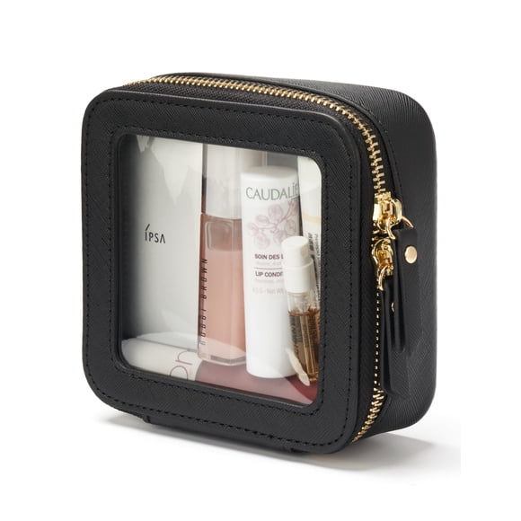 Bolsa de maquillaje Popvibe Mini de piel sintética Saffiano negra transparente
