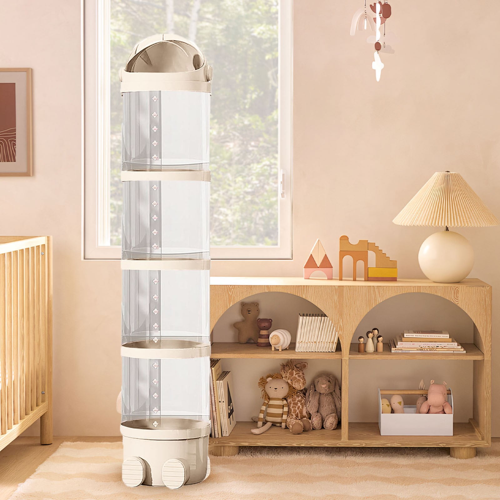 IMossad Vertical Toy Storage Tube for Stuffed Animals, Durable and Space-Saving Organizer for Kids, Transparent Design for Easy Retrieval