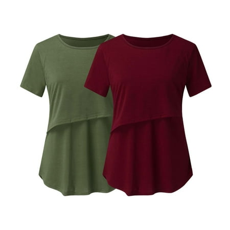 

Awdenio Pregnant Womens Nursing Solid Color T-Shirt Round Neck Short Sleeve Round Neck Breastfeeding Blouse on Clearance