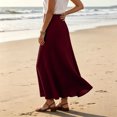 thumbnail image 7 of IUYRTFE Women Elastic Waist Cotton Linen Midi Skirt Solid Color Casual A Line Skirt for Summer Vacation Daily Wear, 7 of 7