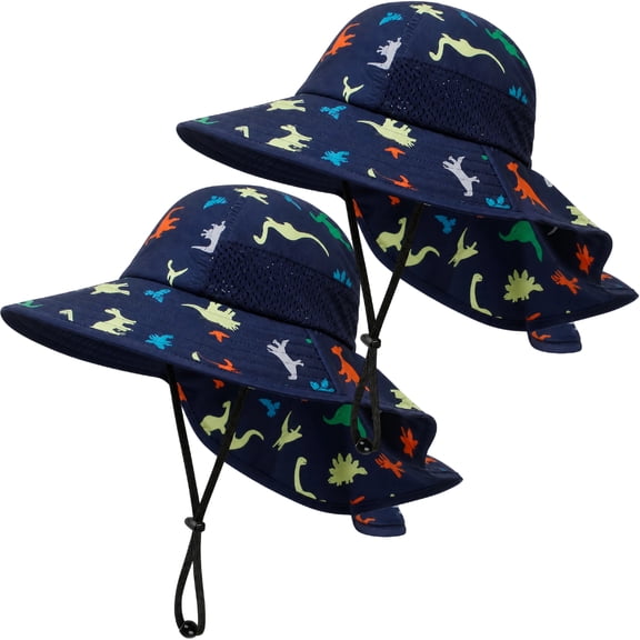 2 Pack Toddler Baby Sun Hat Kids UPF 50 UV Protection Summer Hats for Boys Girls Adjustable Beach Hats with Bucket Wide Brim Age 1-6 Years