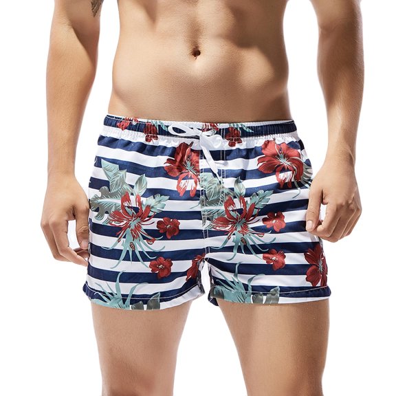 JIAHONG Hawaiian Men's Summer Beach Fashion Print Casual Shorts Swim Trunks Sports Running Bathing Suits, White