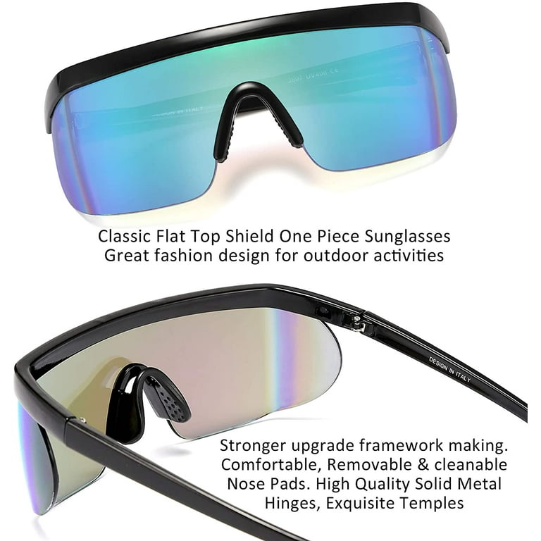 FEISEDY Oversized Mirror Shield Sport Sunglasses Flat Top One Piece  Futuristic Men Women B2522