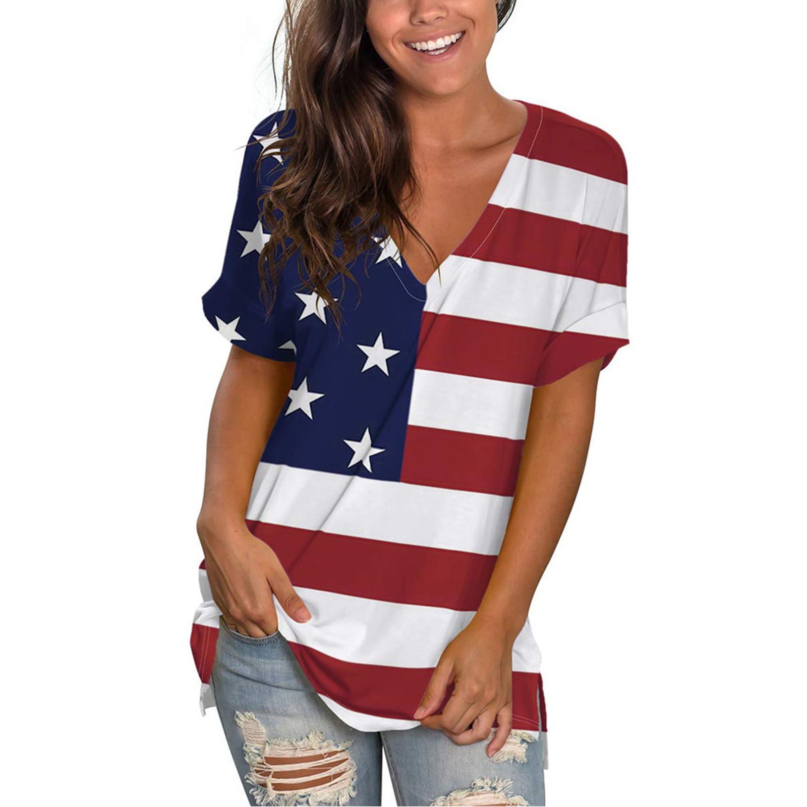 4th of July Tunic Tops for Women Clearance Juebong Summer Plus Size ...