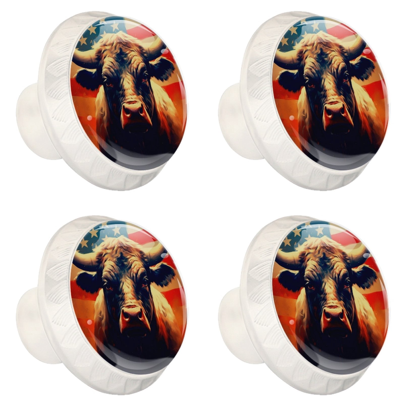 4 Pcs Cow American Flag Knobs for Kitchen Cabinet Cupboard Dresser Bookcase Drawer Pulls Handles Round Home Decor