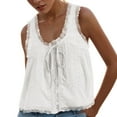 thumbnail image 4 of vigerkar Women Summer Boho Lace Tie Front Tank Beach Vacation Top Button Down Sleeveless Cardigan Crop Y2k Tops White, S, 4 of 7