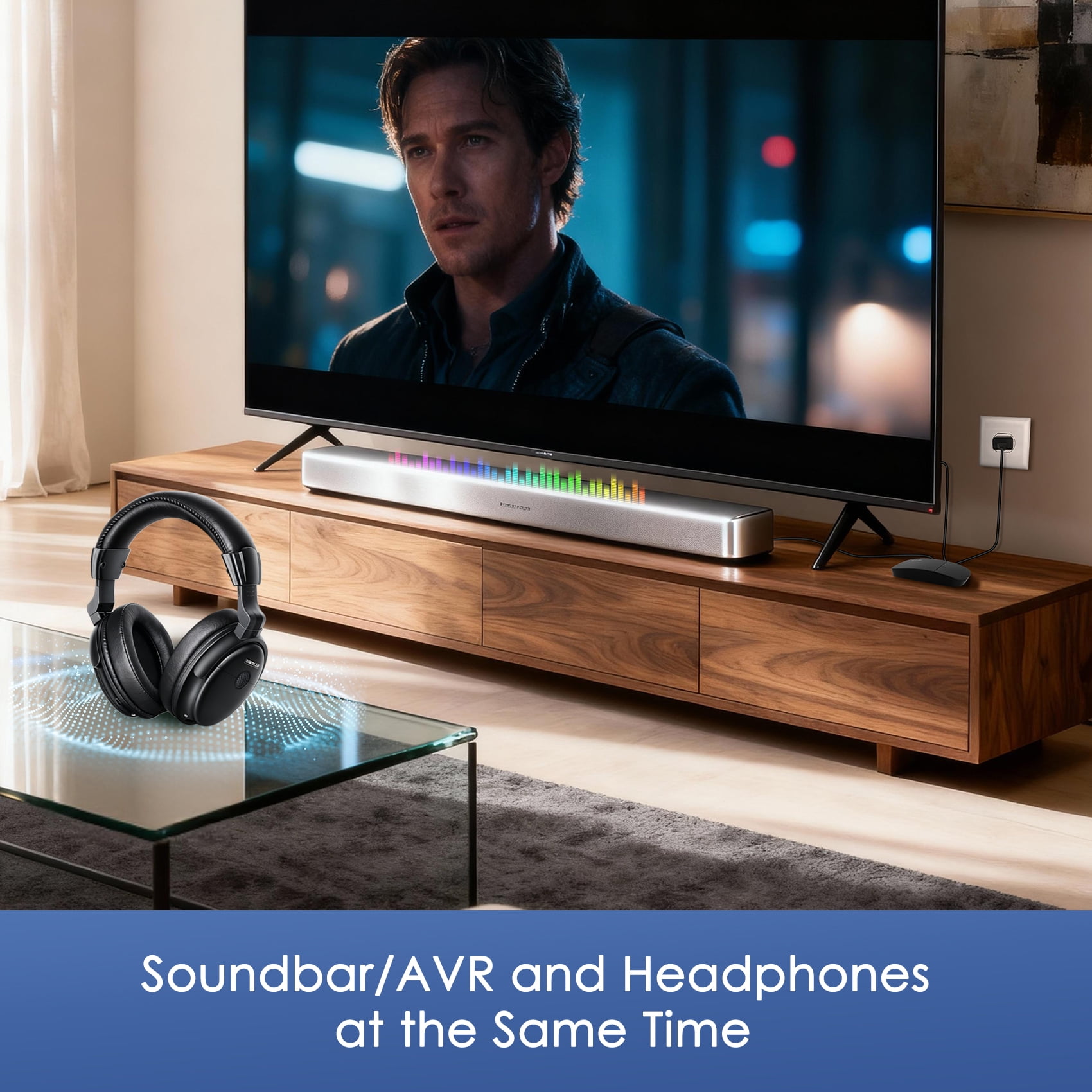 SIMOLIO Wireless Headphones for TV Watching with Transmitter (Digital Optical/RCA/AUX), Enhanced Voice & Spare Battery for Seniors, Balance & Tone Control, No Audio Lag, SM-825D Pro (New)