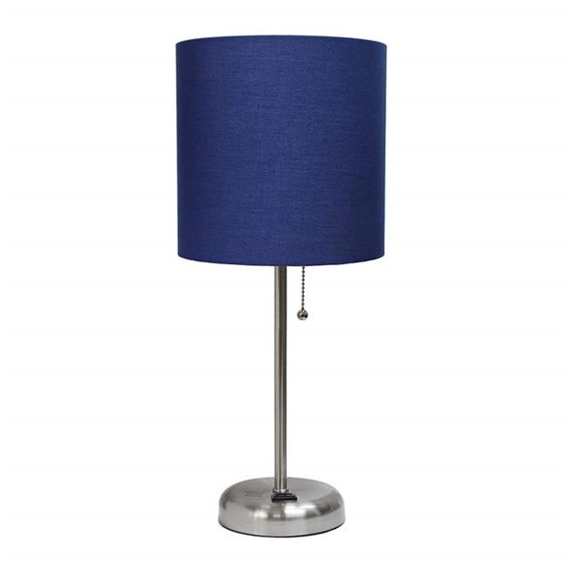 60W Stick Lamp with Charging Outlet & Fabric Shade - Navy