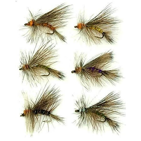 Feeder Creek Fly Fishing Assortment Stimulator Dry Flies for Trout and Other Freshwater Fish - 36 Hand Tied Flies in Sizes 12,14,16 (3 of Each Size) Yellow, Orange, Black, Green, Purple