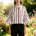 thumbnail image 4 of Uootdi 3/4 Lantern Sleeve Shirts for Women Cropped Cute Summer Button Down Collared Neck Tops Y2K Ruched Tops Gift, 4 of 9