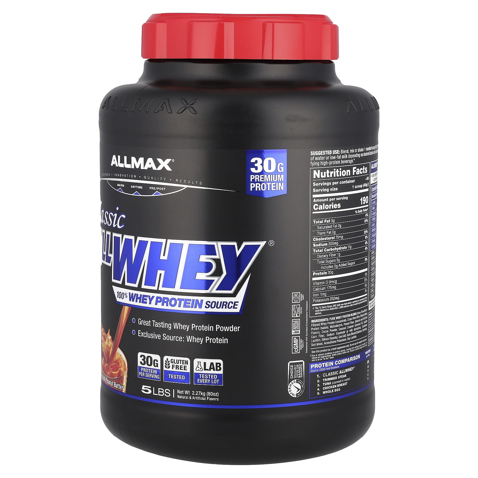 ALLMAX Classic ALLWHEY®, 100% Whey Protein, Chocolate Peanut Butter, 5 lbs (2.27 kg)