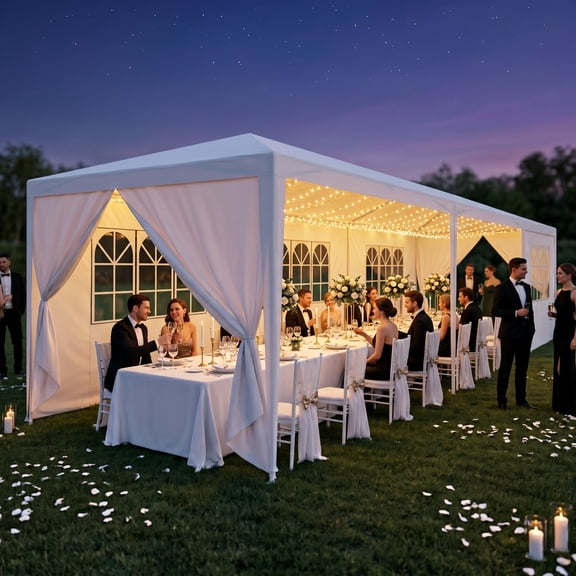 COBIZI 10x30FT Party Tent with 8 Removable Sidewalls, Waterproof UPF 50  Sun Protection, Large Outdoor Canopy for Weddings, BBQ, Parties, Trade Shows & Events, White