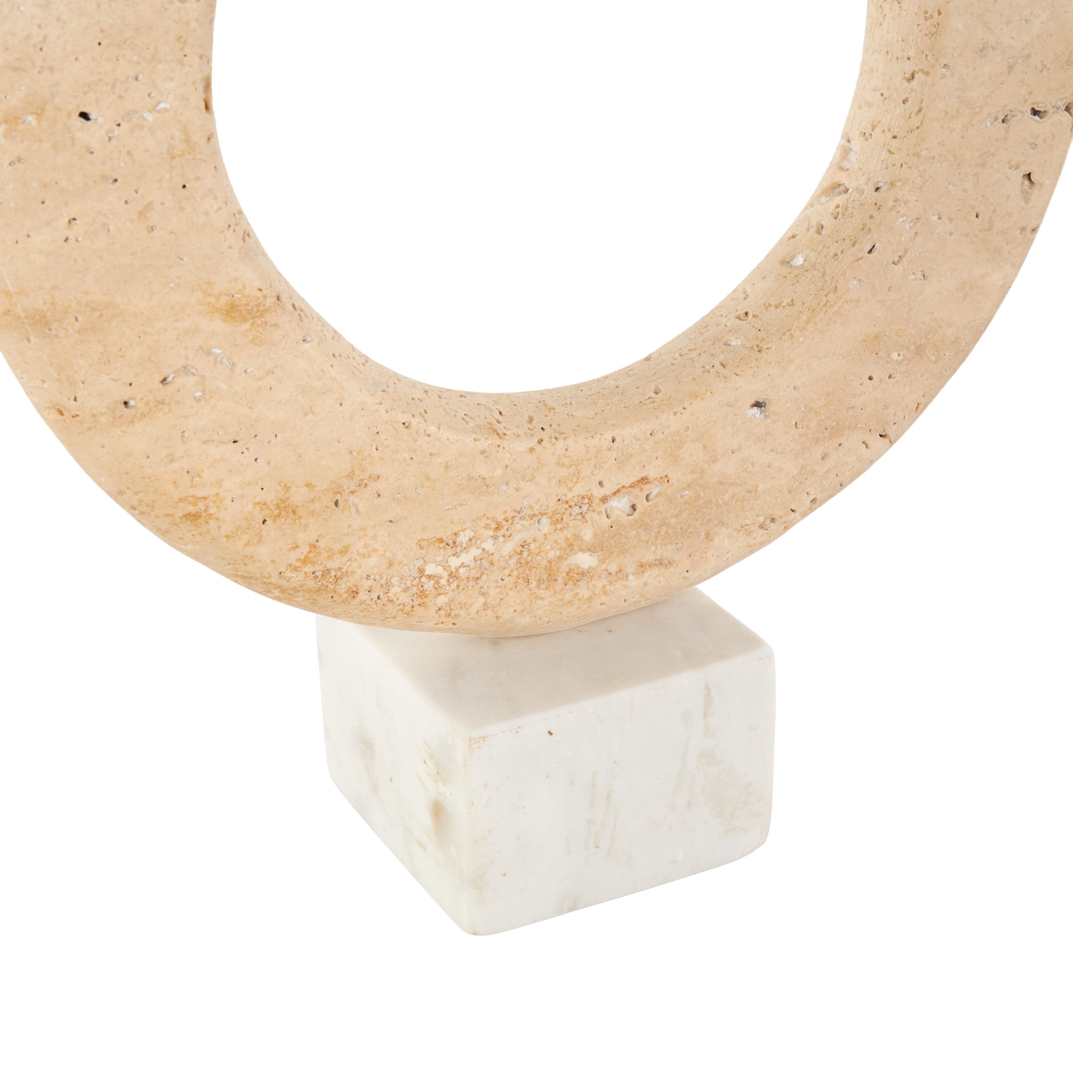 10" x 12" Cream Marble Ring Abstract Sculpture with White Base, by DecMode