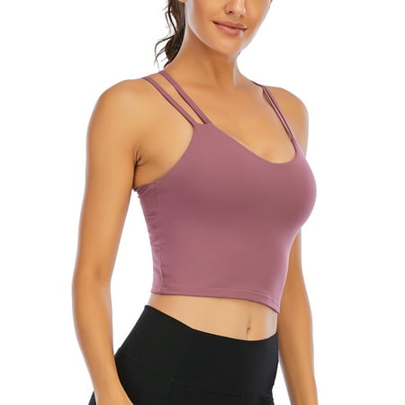 

Womens Support Bras Strappy Yoga Bra Padded Sports Bra Fitness Workout Running Camisole Crop Top with Built in Bra