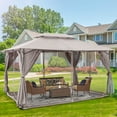 thumbnail image 2 of Gazebo with Netting, 13 x 10ft Patio Canopy Tent With Double Roof And Detachable Mosquito Net, Gazebos and Canopies for Lawn Garden Backyard and Deck, Khaki, 2 of 6