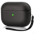 thumbnail image 3 of Funda mejorada para Airpods Pro, funda protectora de cuerpo completo con textura de cuero para Apple Airpods Pro, carga inalámbrica y LED frontal visible (negro mate), 3 of 4
