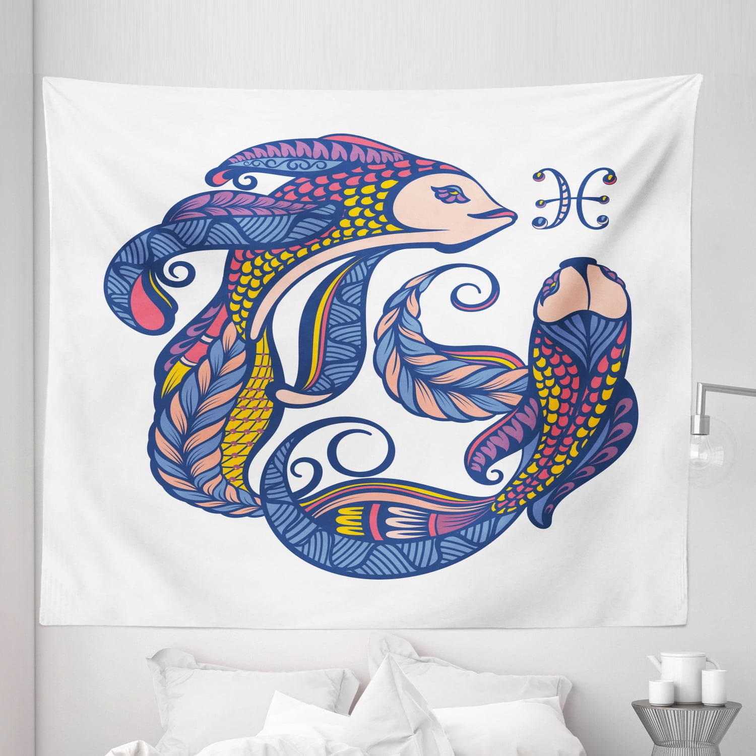 Zodiac Signs Tapestry, Pisces Horoscope Astrology Themed Pattern Colorful Detailed Fish, Fabric Wall Hanging Decor for Bedroom Living Room Dorm, 5 ...
