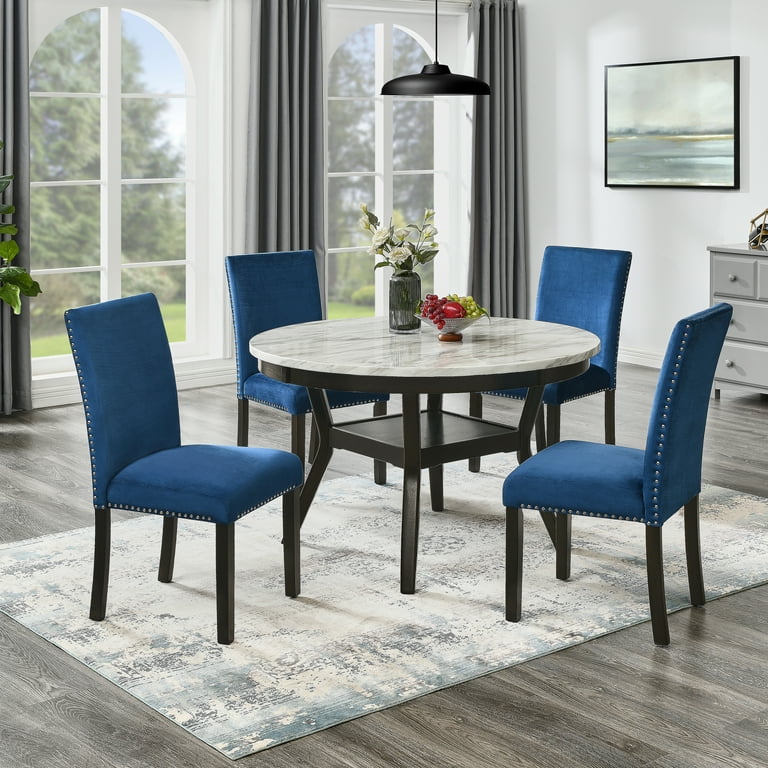 Roundhill Furniture 5-Piece Mella Dining Set Round Faux Marble