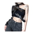 thumbnail image 3 of Faithtur Women Punk Style Crop Tops Cool Single Long Sleeve Neck Hanger, 3 of 9