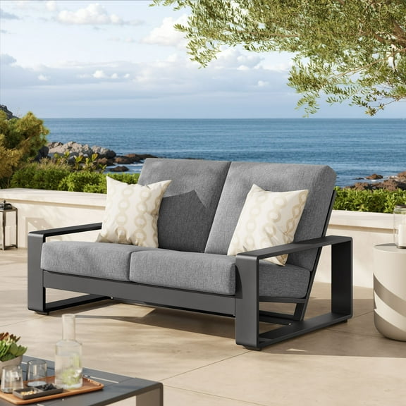 Modway Lirienne Outdoor Patio Aluminum Loveseat in Light Gray Gray by Modway