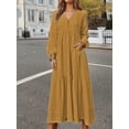 thumbnail image 5 of Women'S Boho Cotton Maxi Dress V-Neck Long Sleeve Flowy Beach Dress with Pockets and Buttons Yellow-Brown XL, 5 of 9