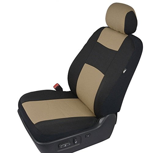 BDK PolyPro Car Seat Covers Full Set in Beige on Black Front and Rear Split Bench Car Seat Cover Easy to Install Interior Covers for Auto Truck