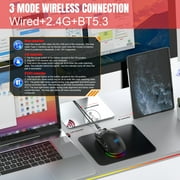 UHM Wirelss Gaming Mouse,Tri-Mode 2.4G/Bluetooth/USB-C Rechargeable Computer Mice with Silent,6 Macro Buttons,Ergonomic Design,Adjustable DPI,6 RGB LED Modes for PC/Mac/Laptop,Black