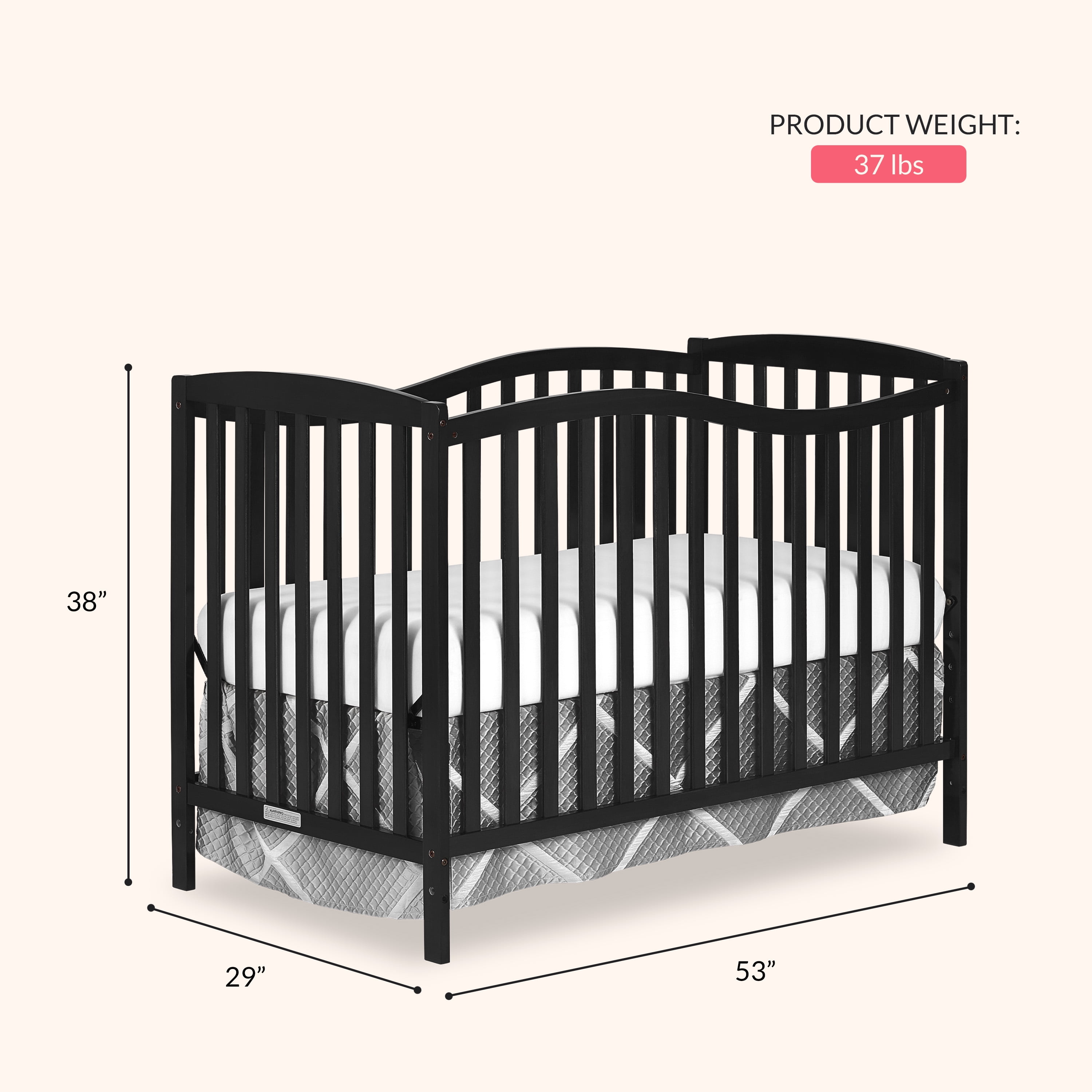 Dream On Me Chelsea 5-in-1 Convertible Crib, JPMA Certified, Black