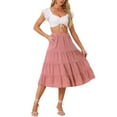 thumbnail image 2 of INSPIRE CHIC Women's Midi Skirts Solid Elastic Waist Flare A-Line Tiered Skirt with Pockets XS Dark Rose Pink, 2 of 6