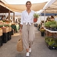 thumbnail image 5 of Petite Capri Pants Womens Wide Leg Palazzo 2026 Summer Casual Pull on High Waisted Barrel Lounge Flowy Cropped Beach Work Trousers Beige M, 5 of 7