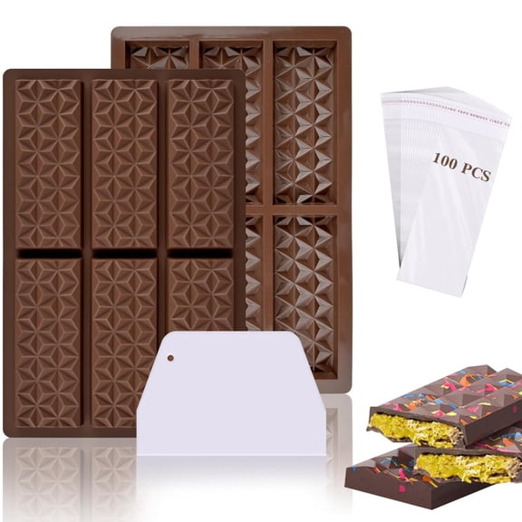 2 Pcs Chocolate Bar Molds – Non-Stick Silicone Molds with Bags and Scraper chocolate molds Food Grade Silicone Deep Chocolate Bar Mold