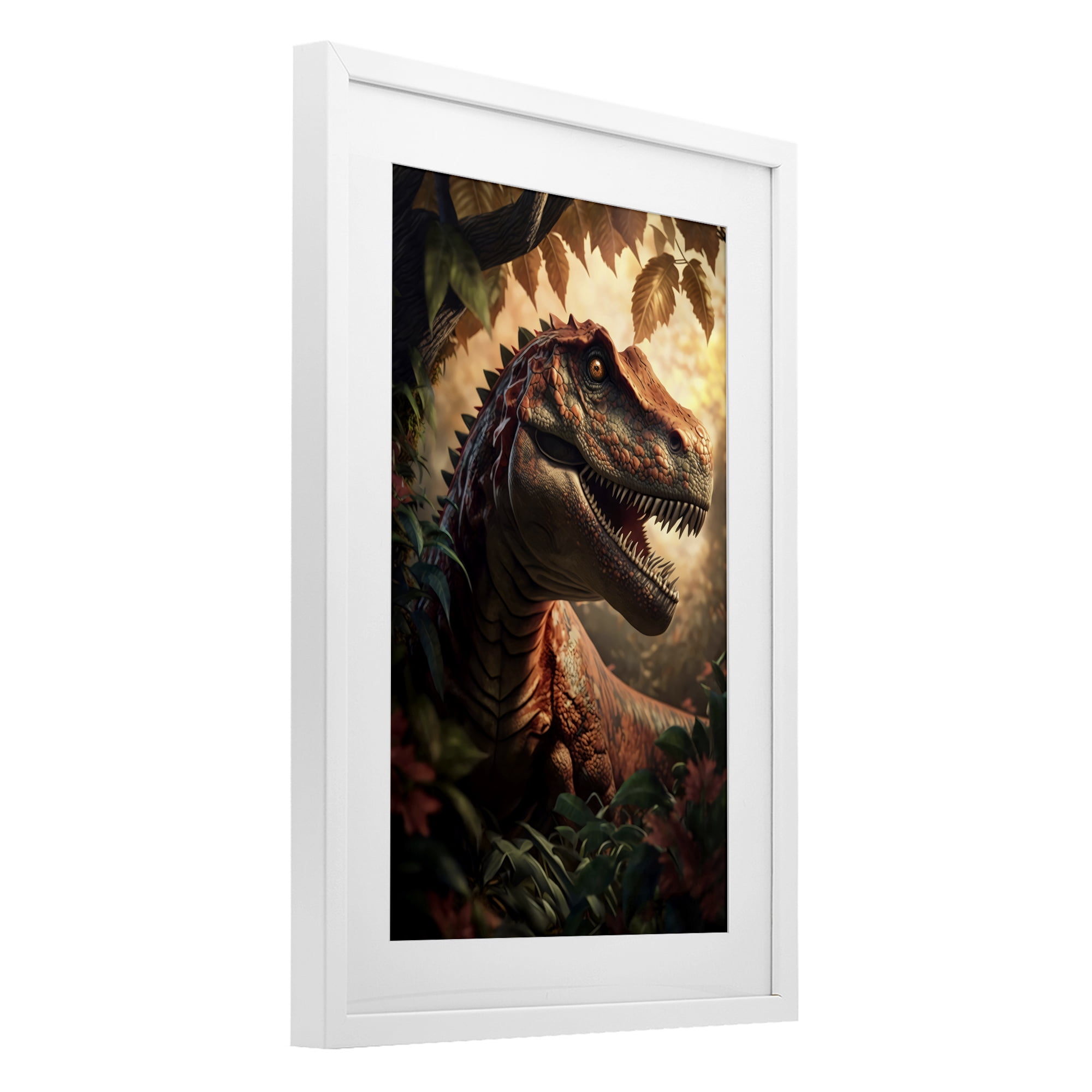 Stupell Industries Jungle Raptor with Ancient Foliage White Framed Print Under Glass, design by Creative Studio