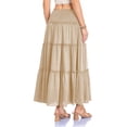 thumbnail image 5 of larppty Skirts for Women Trendy Flowy Ruffle Smocked Waist A-line Boho Swing Long Skirt with Pockets Beach Vacation（Khaki， L）, 5 of 9