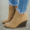thumbnail image 2 of Dakaela Womens Wedge Heel Ankle Boots Suede Slip on Short Booties Wide Width Casual Dressy Work Shoes, 2 of 8