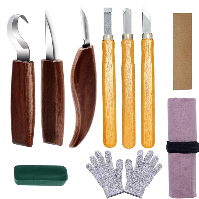 Amdohai 9PCS/10PCS (Optional) Wood Handle Steel Carving Cutter Wood Cutter Scrape Spoon Carving Cutter Woodworking Hand Tool Set